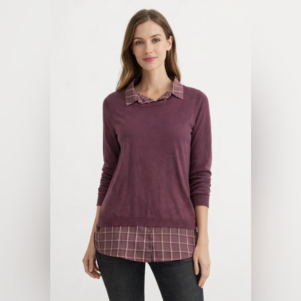 Adrianna Papell pullover v-neck sweater with attached blouse size XL